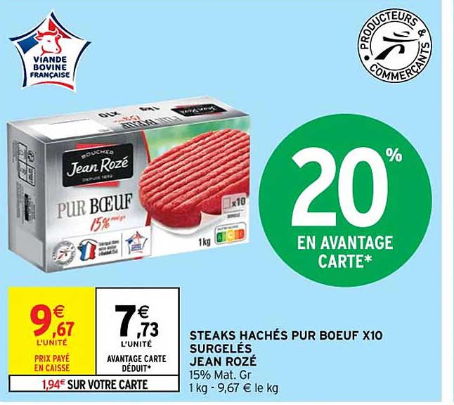 steaks hachés pur bœuf x 10 surgelés jean rozé