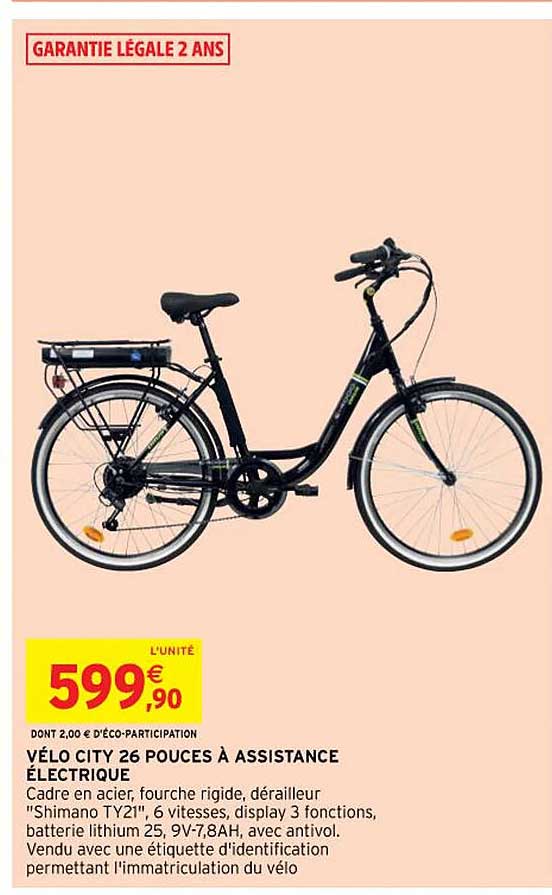 vélo city 26 pouces à assistance électrique