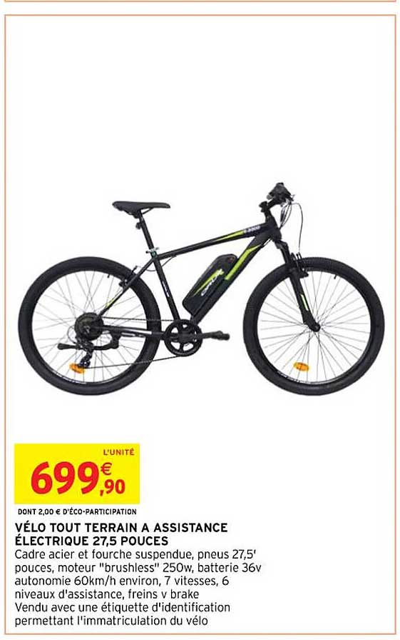 vélo tout terrain à assistance électrique 27,5 pouces