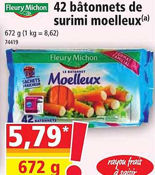 42 bâtonnets de surimi moelleux fleury michon