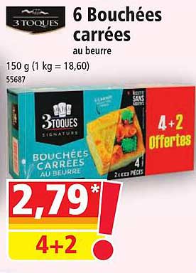6 bouchées carrées au beurre 3 toques