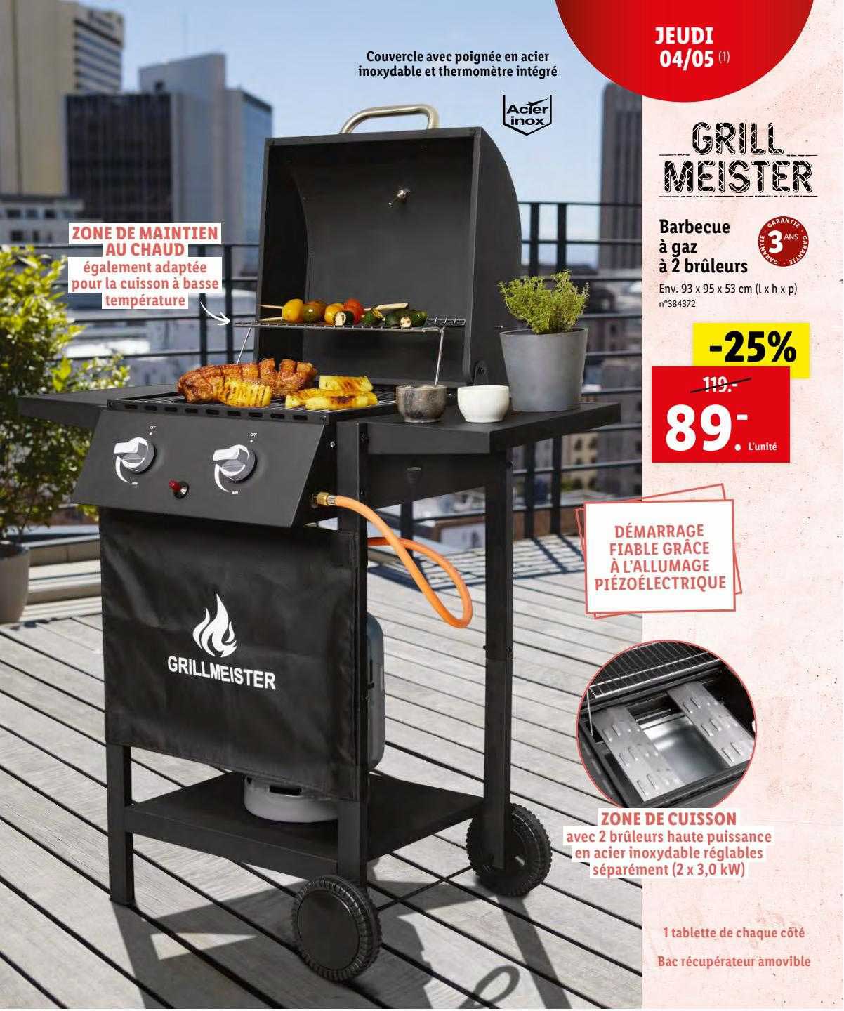 barbecue à gaz à 2 brûleurs grill meister