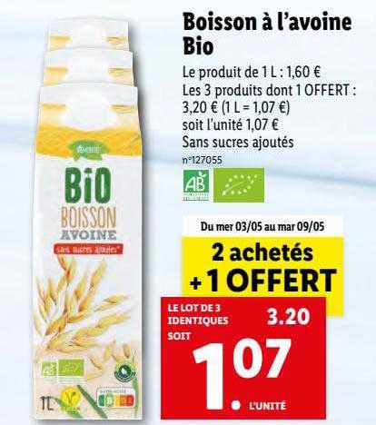 boisson à l'avoine bio