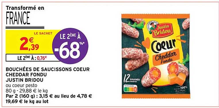 bouchées de saucissons cœur cheddar fondu justin bridou