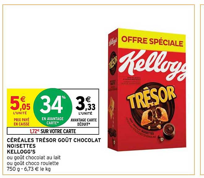 Céréales Trésor Goût Chocolat Noisettes Kellogg's