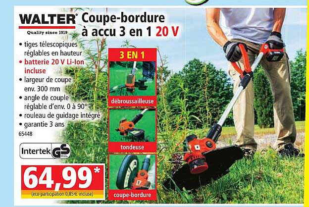 coupe-bordure à accu 3 en 1 20v walter