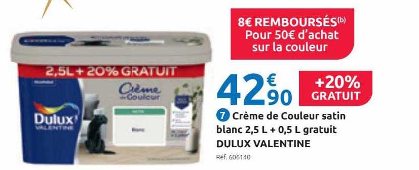 crème de couleur satin blanc 2,5l + 0,5l gratuit dulux valentine