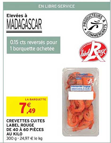crevettes cuites label rouge de 40 à 60 pièces au kilo