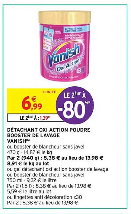 détachant oxi action poudre booster de lavage vanish