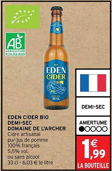 eden cider bio demi-sec domaine de l'archer