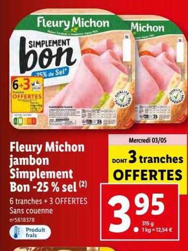 fleury michon jambon simplement bon -25% sel