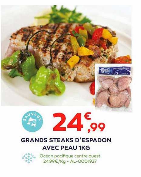grands steaks d'espadon avec peau 1 kg