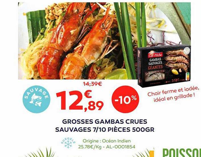 grosses gambas crues sauvages 7-10 pièces 500 gr
