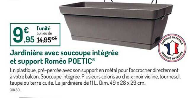 Jardinière Avec Soucoupe Intégrée Et Support Roméo Poetic