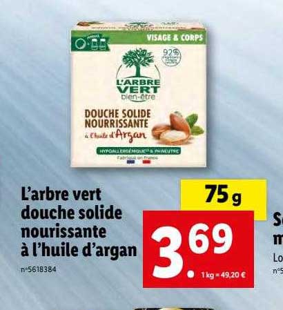 l'arbre vert douche solide nourrissante à l'huile d'argan