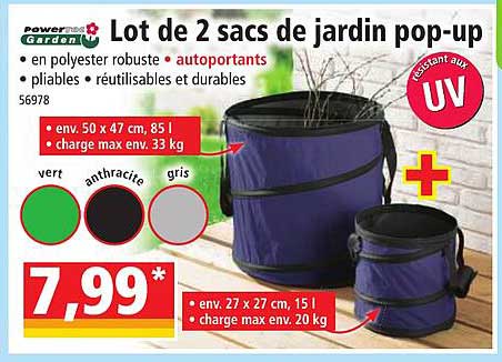 lot de 2 sacs de jardin pop-up powertec garden