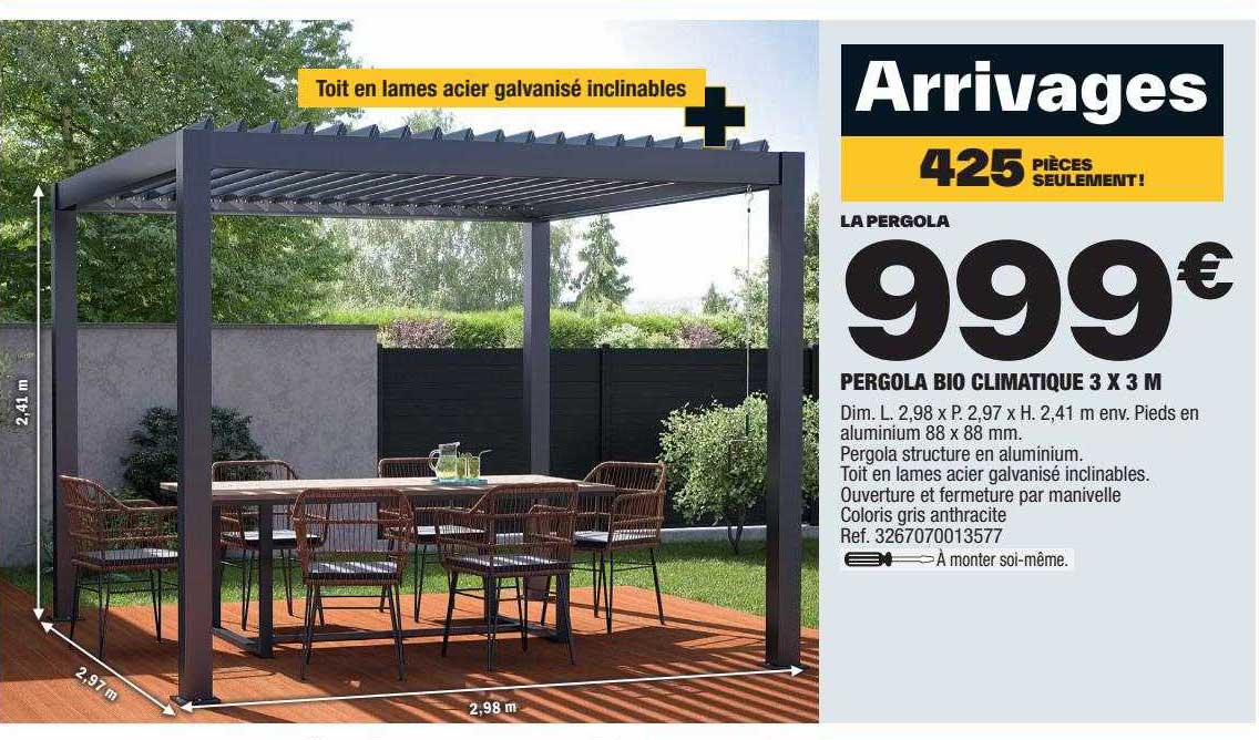 pergola bio climatique 3 x 3 m