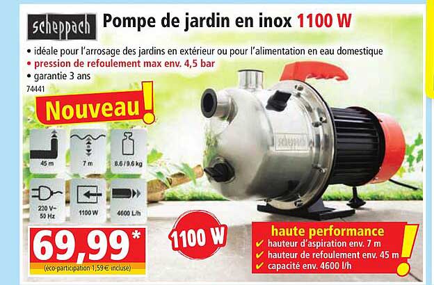 pompe de jardin en inox 1100w scheppach