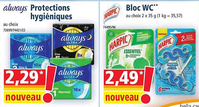protections hygiéniques always, bloc wc harpic
