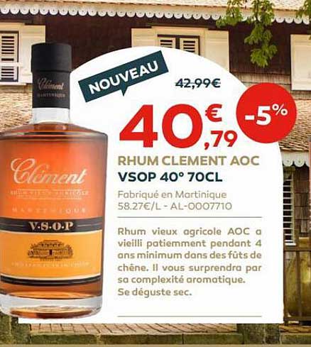 rhum clément aoc vsop 40° 70cl