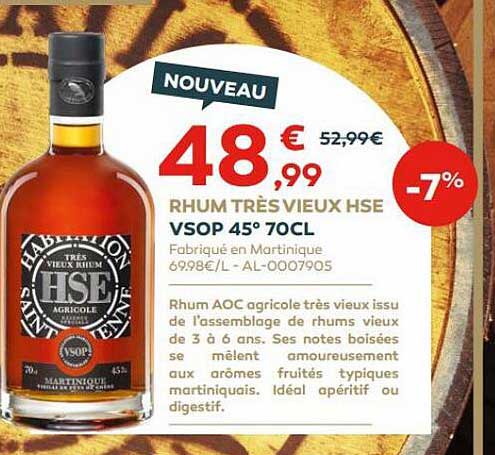 rhum très vieux hse vsop 45° 70CL