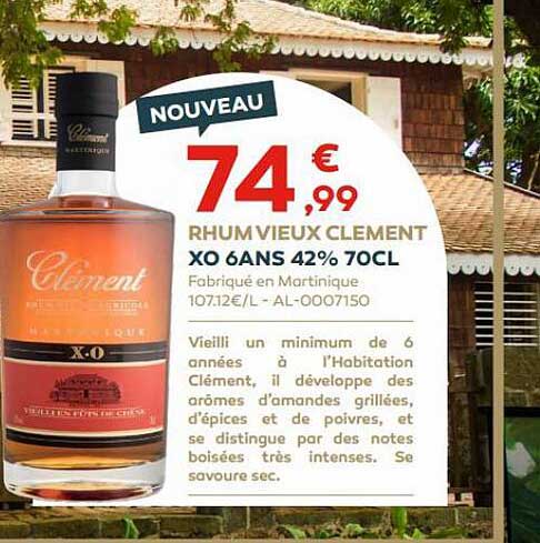 rhum vieux clément xo 6 ans 42% 70cl