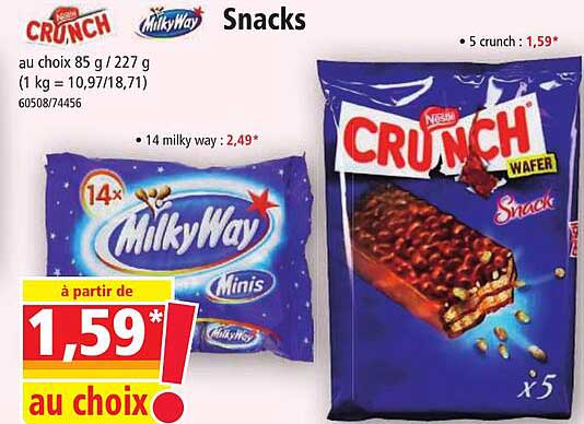 snacks crunch, milky way
