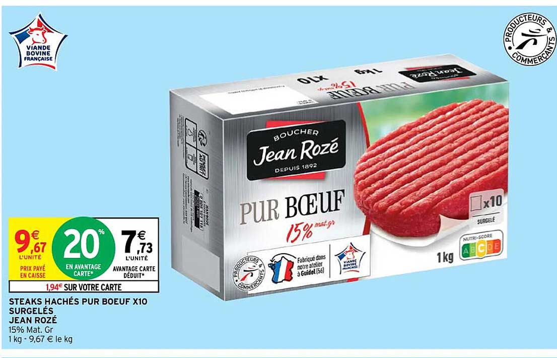 steaks hachés pur bœuf x 10 surgelés jean rozé