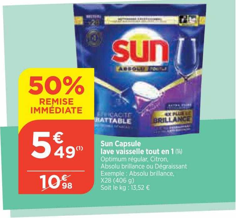 sun capsule lave vaisselle tout en 1