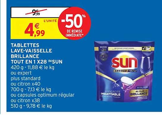 tablettes lave-vaisselle brillance tout en 1 x 28 sun
