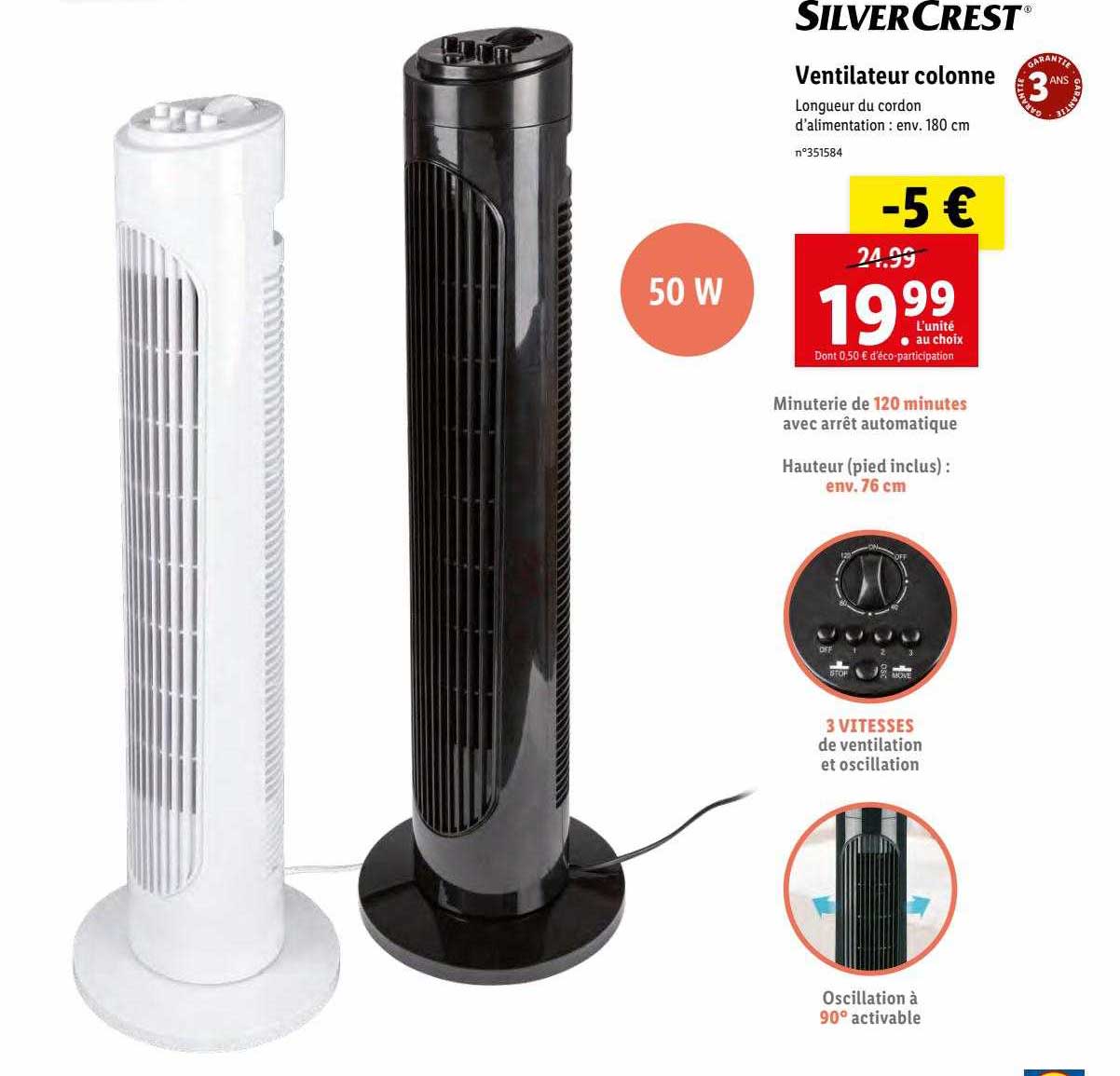 ventilateur colonne silver crest