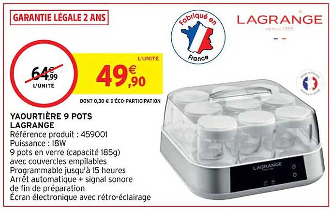 yaourtière 9 pots lagrange