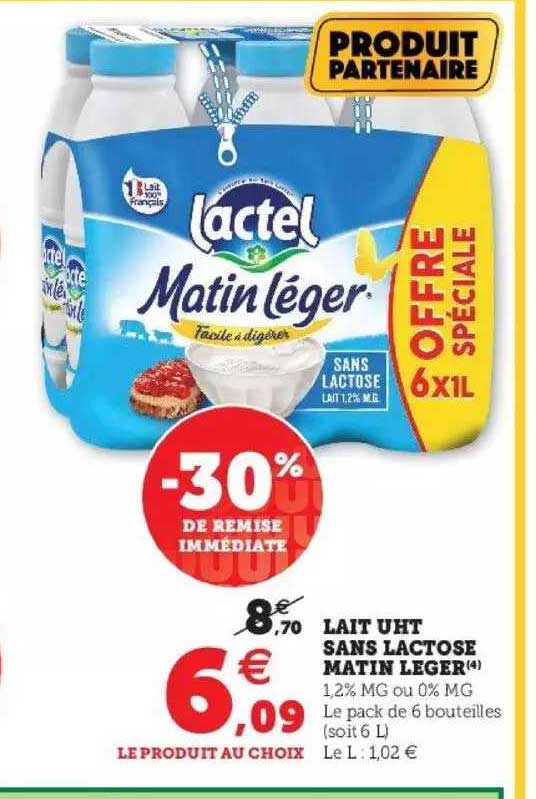 lait uht sans lactose matin leger