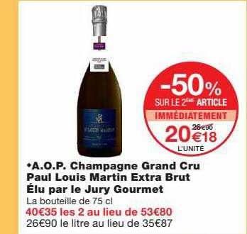 a.o.p. champagne grand cru paul louis martin extra brut élu par le jury gourmet