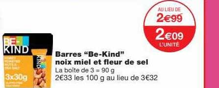 Barres "be-kind" Noix Miel Et Fleur De Sel