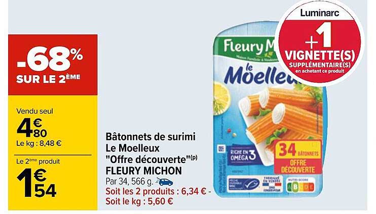 bâtonnets de surimi le moelleux "offre découverte" fleury michon -68% sur le 2ème