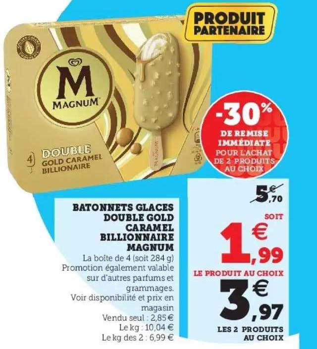 batonnets glacés double gold caramel billionnaire magnum -30% de remise immédiate pour l'achat de 2 produits au choix