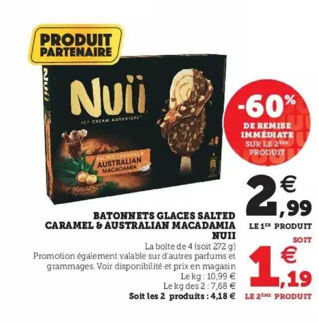 batonnets glacés salted caramel & australian macadamia nuii -60% de remise immédiate sur le 2ème produit