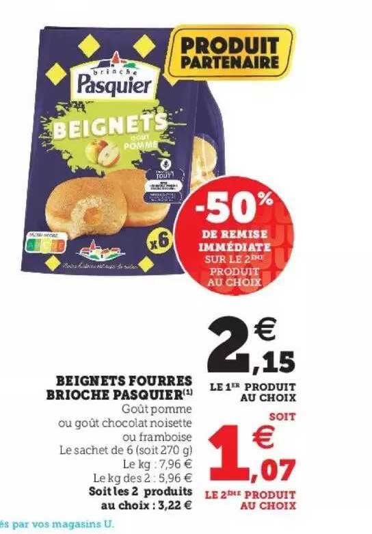 Beignets Fourrés Brioche Pasquier -50% De Remise Immédiate Sur Le 2ème Produit Au Choix