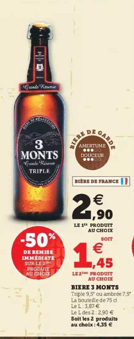 bière 3 monts -50% de remise immédiate sur le 2ème produit au choix