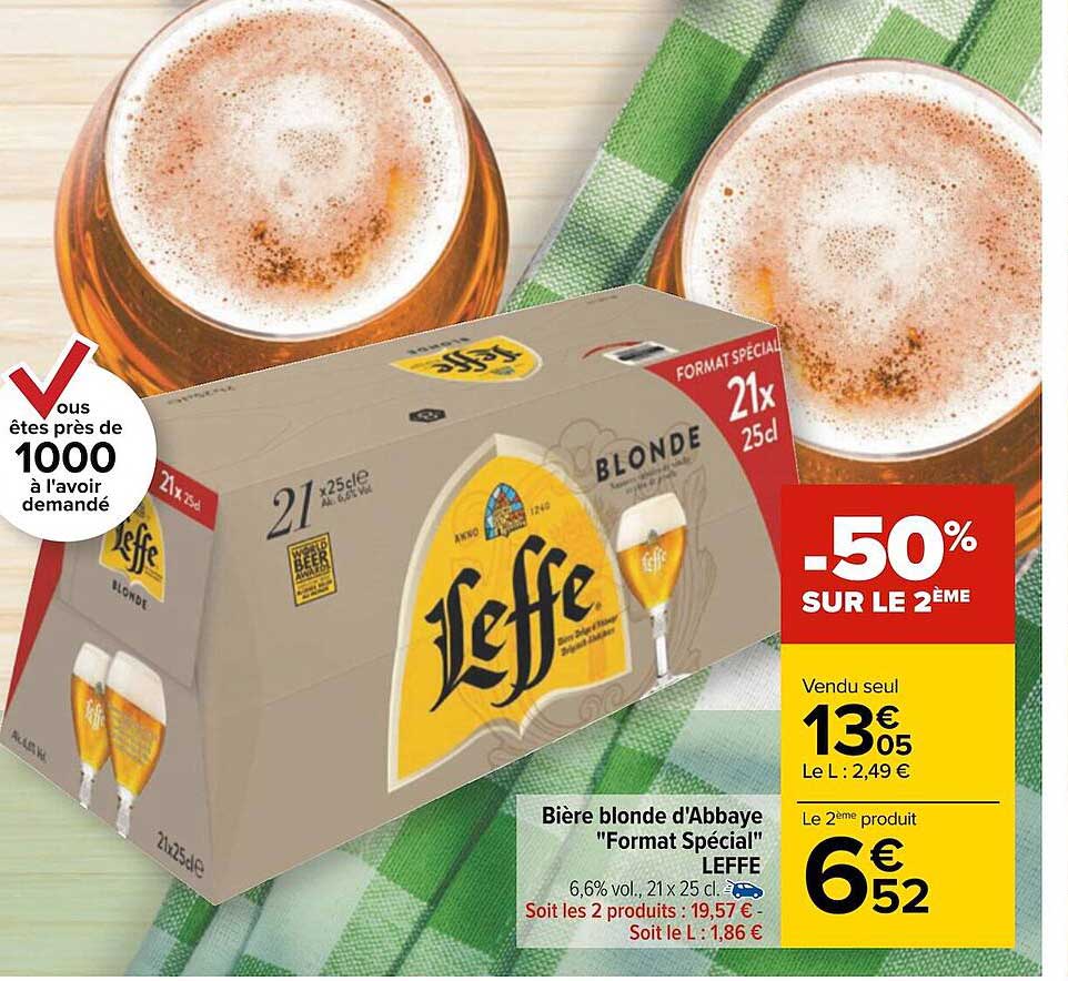 bière blonde d'abbaye "format spécial" leffe -50% sur le 2ème