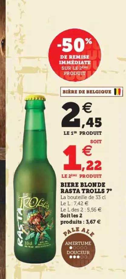 bière blonde rasta trolls 7° -50% de remise immédiate sur le 2ème produit