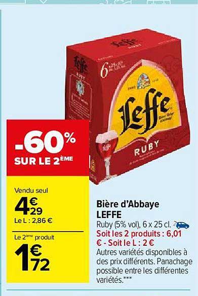 Bière D'abbaye Leffe -60% Sur Le 2ème