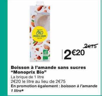boisson à l'amande sans sucres "monoprix bio"