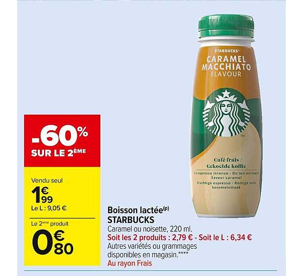Boisson Lactée Starbucks -60% Sur Le 2ème