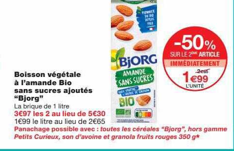 boisson végétale à l'amande bio sans sucres ajoutés "bjorg"