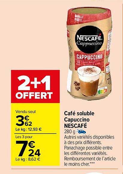 Café Soluble Capuccino Nescafé 2+1 Offert