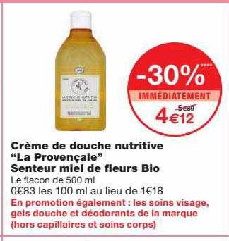 crème de douche nutritive "la provençale" senteur miel de fleurs bio