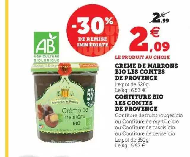 crème de marrons bio les comtés de provence, confiture bio les comtés de provence