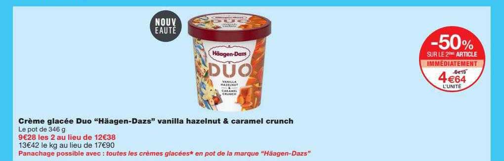 crème glécée duo "hãagen-dazs" vanilla hazelnut & caramel crunch